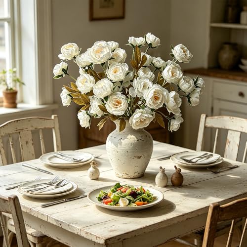 6 Pack 30" Artificial Peonies Flowers for Vase, Fake Silk Peony Long Stem Flowers for DIY Bouquets Wedding Centerpieces Home Decor (White) - color: White