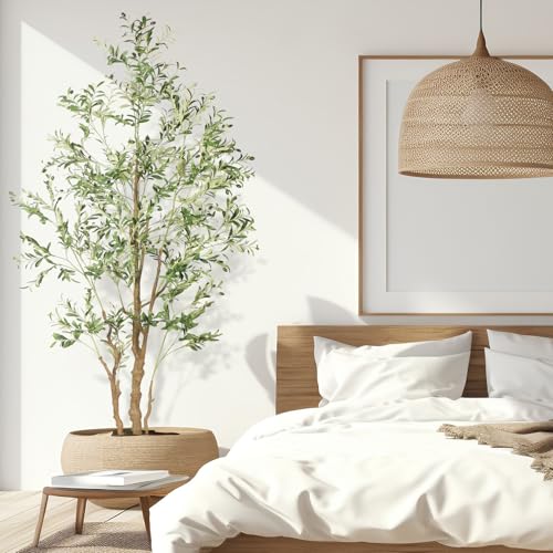 OXLLXO 8.2ft Artificial Olive Tree (96in) with Plastic Nursery Pot Faux Olive Silk Tree, Fruits Fake Plant for Office House Farmhouse Living Room Home Decor (Indoor/Outdoor) - size: 8ft