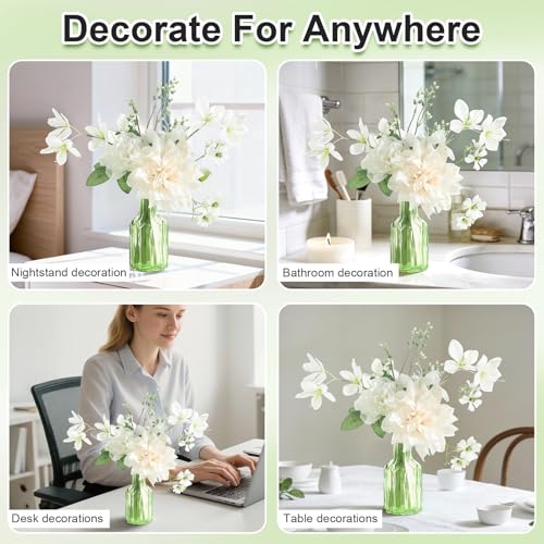 Faux Flowers with Vase,Small Artificial Silk Roses in Vase, Fake Plant Eucalyptus Flower Arrangement for Home Office Decoration, Living Room and Dining Table Centerpiece - color: White