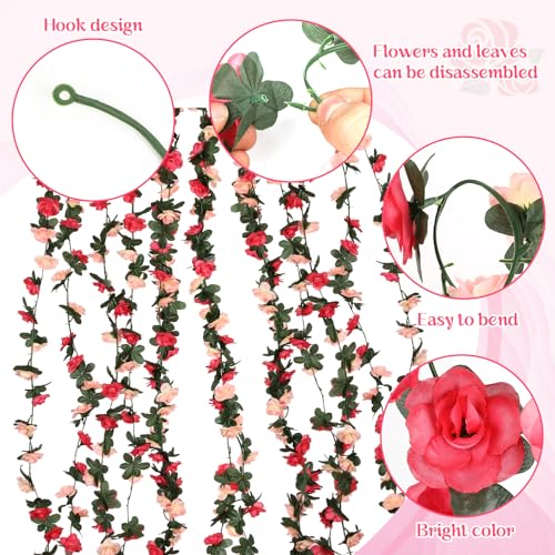 Alotiki 16 Pcs 131.2 FT Flower Garland,Rose Garland,Pink Flower Vines for Decoration, Wedding, Garden, Wall Decoration,Backdrop,Bedroom,Birthday Party - size: Pink - 16 pcs