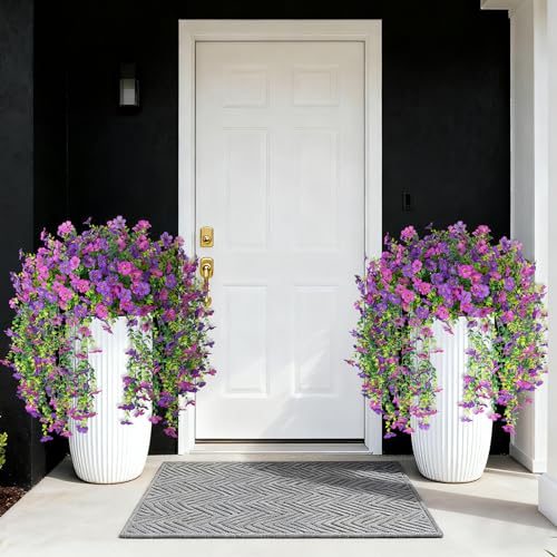 Hrobek 4 PCS Artificial Hanging Plants Flowers for Outdoor Srpring Summer Decoration, Fake Realistic Daisy Eucalyptus for Outdoors, Faux Plastic Greenery Long Vine Indoor Wall Patio Porch Decor - color: A-dark Purple Light Purple