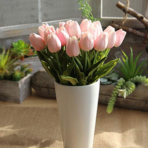 AMZALI Artificial Flowers Real Touch Mini PU Tulips Bouquet Fake Tulips Flowers Arrangement Artificial Plants for Wedding Centerpiece Room Home Hotel Party Event Christmas Decor Pink Set of 20 - color: Pink, size: 20PCS