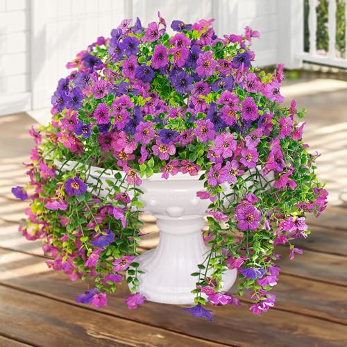 bealy 2PC Artificial Fake Hanging Flowers Plants for Outdoor Spring Decoration,UV Resistant Faux Silk Daisy with Eucalyptus Leaves, Look Real Flowers for Outdoors Patio Balcony Yard Decor - size: 2 pack