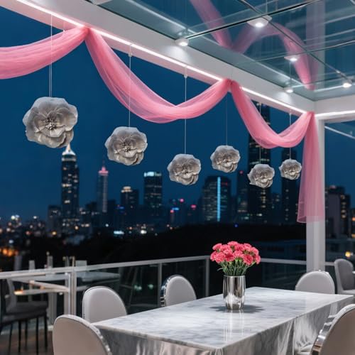 BRT Bearingshui Crepe Paper Flowers Decoration for Wall Total 9 Pcs, Artificial Flowers Backdrop for Wedding Decor Baby Bridal Shower Birthday Party, Silver 3D Wall Flowers Decor - color: Silver