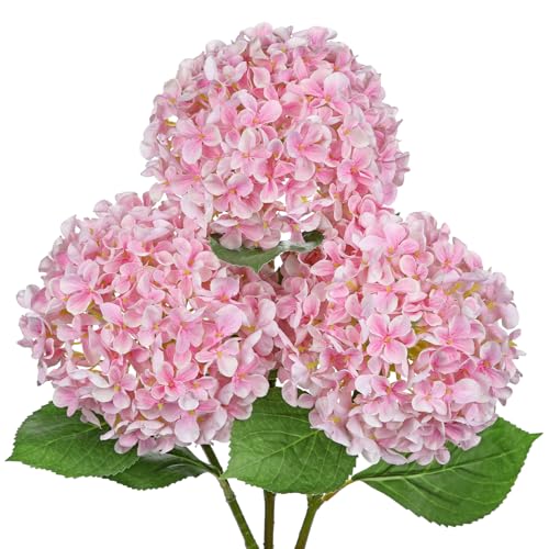 26" Artificial Hydrangea Flower with 6.6" Large Bloom, Realistic Gradient Silk Flowers, Faux Hydrangeas for Home Wedding Centerpiece Decor, Big Petal Fake Floral Arrangement, Indoor Outdoor Display - color: Pink, size: 3PCS