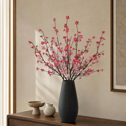 Plum Blossom Flowers Artificial,6Pcs Pink Cherry Blossom Flowers,Fake Branches for vase,Faux Cherry Blossom Stems for Home and Office Decor (Pink, 6)… - color: Roseo
