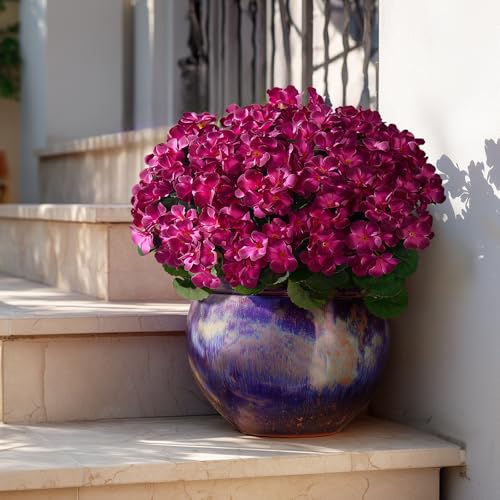 Artificial Crabapple Flowers for Outdoor 10 Pcs Artificial Chinese Flower Fake Flowers with Stems Silk Realistic Floral Arrangement for Front Door Porch Planter Patio Balcony (Purple) - color: Purple