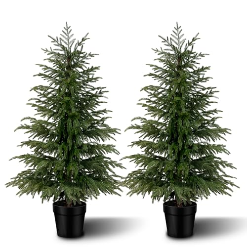 4FT Artificial Cedar Trees 2-Pack, Real Touch Faux Cedar Topiary Set in Black Pots, Indoor Outdoor Fake Evergreen Plants for Porch, Entryway, Living Room Decor - color: 2, size: 4ft