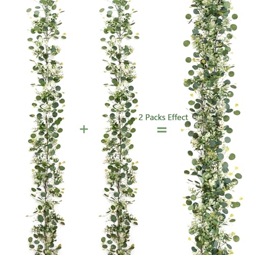 Artificial Eucalyptus Garland, Silver Dollar Eucalyptus Leaves Garland Faux Greenery Vine Green Garland for Mantel Baby Shower Wedding Party Home Decor (Style-04, 2PCS) - color: Style-04, size: 2PCS