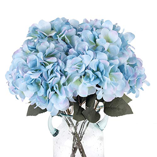 Jim's Cabin Artificial Flowers Silk Hydrangea Arrangements 1Bouquet with 5 Big Heads Fake Flower Bunch for Women Bedroom Wedding Cabin Decor DIY(Light Blue) - color: Light Bule