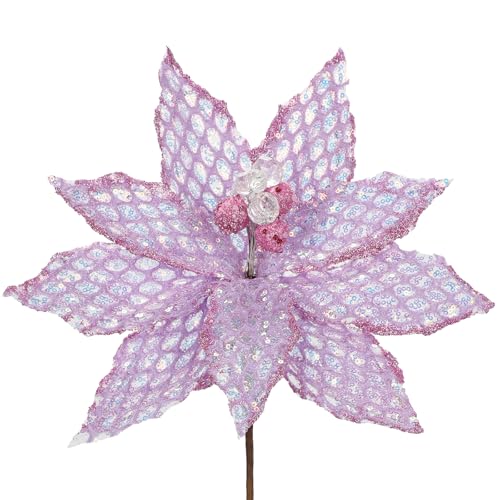 Briful 3PCS Poinsettias Artificial Christmas Flowers 22.4in Long Stem Glitter Mesh Poinsettia Fake Christmas Tree Flower for Xmas Home Wreath Garland Floral Arrangement Holiday Decor, Pale Purple - color: Taro Purple