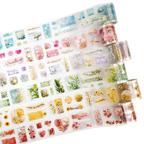 6 Rolls Floral Pre-Cut PET Sticker Tape Set, 1.97in x 78.7in Each, Vintage Botanicals & Script for Scrapbook Journals, Planners, DIY Décor - style: Floral Musings