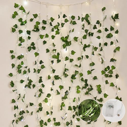 RECUTMS Vines with Lights Strings 59 Inches Wall Leaves Artificial Ivy Greenery Garland Fake Green Decorations Hanging Silk Leaf Plant All Year Round for Garden Office Wedding Table - color: Green Light2