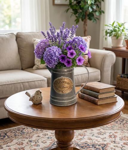 Yoillione Galvanized Metal Pitcher Vase with Handle, Rustic Farmhouse Flower Vase for Home and Garden Décor, Vintage Gift for Women - color: Short Galvanized, size: Small
