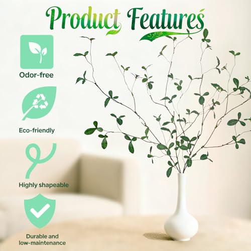 4 Pcs 38.5" Tall All-Green Artificial Branches with Leaves, Realistic Faux Ficus Greenery Stems, Bendable Fake Plant Twigs for Tall Floor Vases, Home Centerpiece, Office & Spring Decor (BD Green) - color: Bd Green