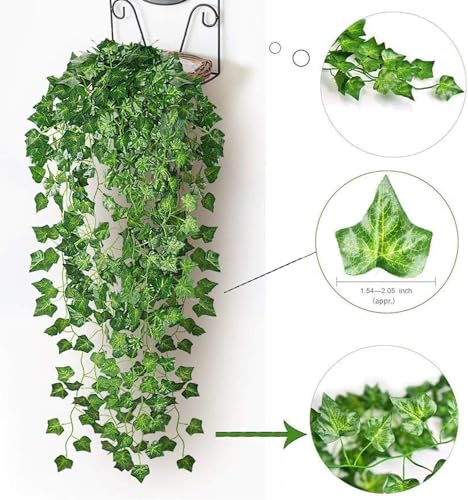 Artificial Ivy Garland 70 Ft (10 Pack) with Clips & Green Flowers – Faux Greenery Hanging Vines for Wall, Room, Garden & Wedding Decoration