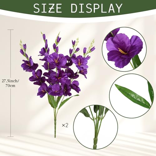 2 Bundles Dark Purple Gladiolus Artificial Flowers 10 Heads 26.38" Silk Fake Gladiolus Flowers for Wedding Centerpieces, Home Table Party Decor(Dark Purple) - color: Dark Purple