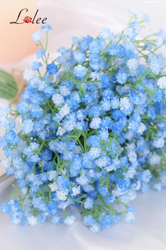 LELEE 30 PCS Baby's Breath Artificial Flowers - Blue Small Babys Breath Flowers - Real Touch Fake Gypsophila Bouquets for Wedding Decor, Party Arrangements, Home Decoration, DIY Crafts - color: 30pcs Small Flower Blue