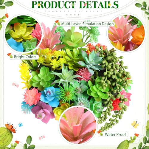 WILLBOND 50 Pcs 50 Pcs Bulk Mini Artificial Succulents Plants Assorted Unpotted Realistic Plants Fake Textured Succulent Picks Realistic Plastic Cactus Stems for Garden Home Decor (Lovely Style) - color: Lovely Style