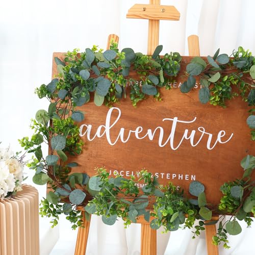 JPSOR 4pcs 26.4ft Artificial Eucalyptus Garland Greenery Garland Fake Eucalyptus Leaves for Wedding Arch Farmhouse Mantle Table Runner Centerpiece Home Party Christmas - size: 4pcs of vines