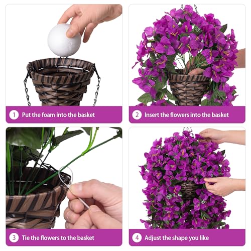 Ivydale Bougainvillea Artificial Flowers Hanging Basket for Outdoors Spring Decoration, 3pcs Silk Flowers Fake Plants Long Vines Look Real UV Resistant for Yard Porch Patio Home, Fuchsia - color: Fuchsia