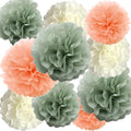 10-Pack Peach Champagne Sage Green Cream Party Decorations Hanging Tissue Paper Flowers Pom Poms Backdrop for Blush Wedding Bridal Shower Birthday