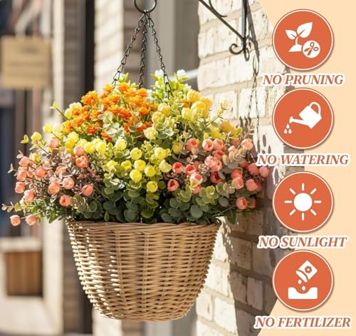 ilauke 7 Bundles Rose Artificial Flowers for Outdoor,13.8in Artificial Plastic Rose Fake Flowers UV Resistant Fake Plants Faux Flower for Spring Decor Porch Patio Window Boxs Yard Garden Decorations - color: Artificial Roses Outdoorv