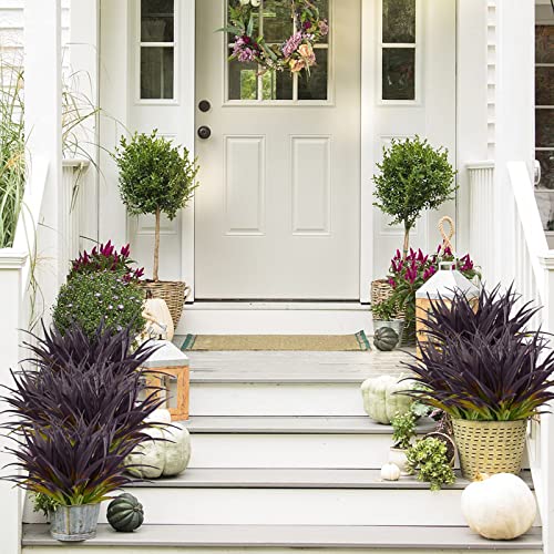 16Pcs Artificial Grass Fake Grass Plants 17.3in Outdoor Plants UV Resistant Faux Greenery Stems for Home Window Garden Patio Pathway Front Porch Halloween Décor Light Green & Purple - color: Light Green & Purple, size: 16 Pcs