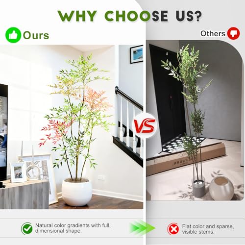 Large Artificial Bamboo Tree Tall Fake Plastic Plants Flowers Indoor Outdoor Realistic Floor Plant Faux Nandina Trees for House Home Living Room Bedroom Office Front Porch Modern Farmhouse Decor - color: Multicolor, size: 6ft