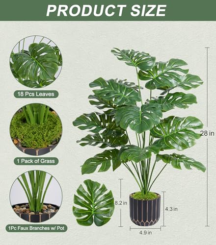 florisso 28" Artificial Monstera Plant Tall Fake Faux Plants Indoor Outdoor Tree for Living Room Home House Decoration - size: 28" Monstera