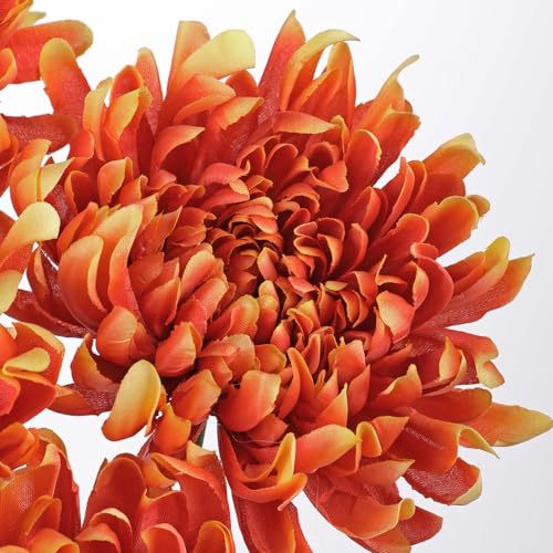 Briful 6 Pcs Deep Orange Artificial Mums for Outdoors Fall – 25.6’’ Long Stem Faux Chrysanthemums, Large 6’’ Silk Fall Flowers for Wedding Bouquets, Centerpieces, Porch Décor, Indoor Home Decoration - color: Deep Orange