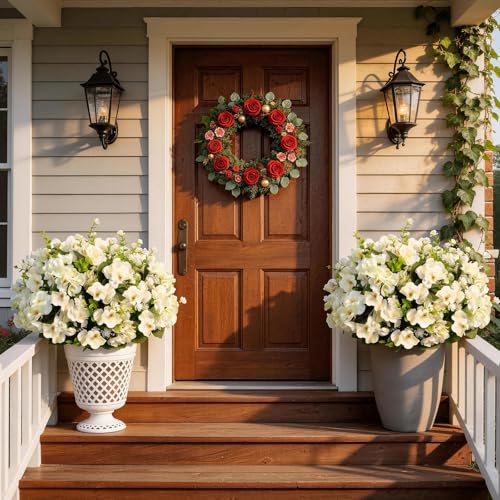 Olatay 12 Bundles Mixed Color Artificial Flowers for Outdoor, Artificial Geraniums Flowers for Outdoor, UV-Resistant Fake Geraniums for Porch, Balcony, Garden, Indoor Decoration (White) - color: White
