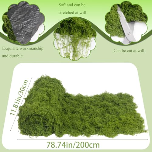 ACRYCS Fake Moss Rug Dark Green 12" x 79" Faux Moss for Table Runner Decorating Artificial Grass for Indoor Plants Wall Crafts DIY Table Centerpieces Fairy Woodland Garden Floral Wedding 30x200cm - size: Dark Green-12" x 79"/30x200 cm