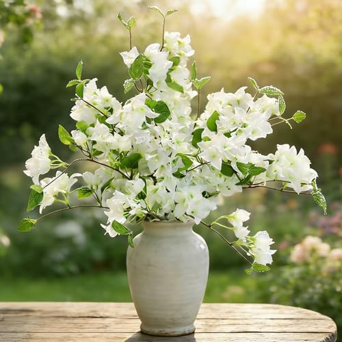 HCTCPALS Artificial Flowers for Outdoors 10 Pcs Bougainvillea Plant Realistic Silk Fake Flowers for UV Resistant Faux Plants Outdoor Indoor Outside Front Porch Hanging Planter Decoration-30” White - color: Bougainvillea White