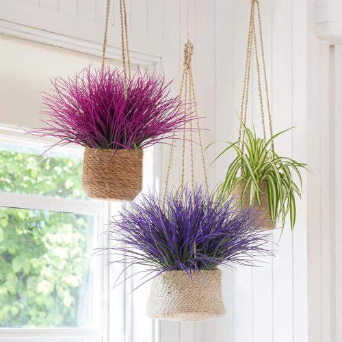 RECUTMS Fake Outdoor Plants, Fake Plants Artificial Grass Plants Fake Bushes Faux Shrubs Wheat Grass Purplish Red Artificial Plants Outdoor UV Resistant 12Pcs for Garden Porch Yard Home Decor(Purple) - color: Purple Grass