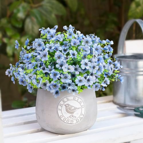 ATTGREAT Artificial Flowers Outdoors Faux Plants UV Resistant Fake Flowers Daisy 12 Bundles Plastic Greenery Plnats Outside for Garden Planter Patio Porch Spring Summer Home Home Decor, Blue - color: Blue, size: 12PCS