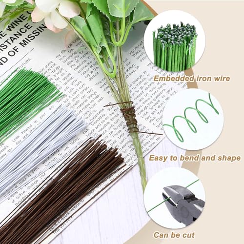MECCANIXITY 100pcs Green Floral Wire Stems Bendable 0.45mm 26 Gauge Florist Wire for Artificial Flower Making Crafts Wreaths Supplies - color: Green, size: 0.45mm