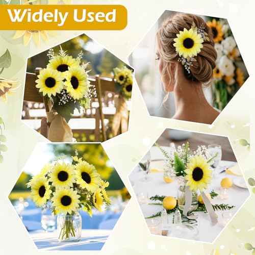 Coferset 40pcs Fake Sunflower Heads with Stems, 4" Sunflower Artificial Silk Flower Heads for Crafts, Sunflower Decorations for Birthday Party Baby Shower Wedding Bathroom Home Decor(Cream Yellow) - color: Cream Yellow-40pcs