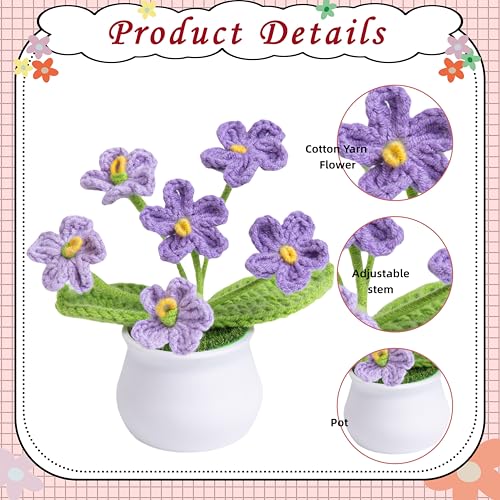 LAIDANLA Purple Crochet Forget Me Not Gifts, Mini Handmade Potted Flower | Birthday Graduation Anniversary Thinking of You Gifts for Women Teacher Mom Friend, Crochet Flowers Potted Plant for Desk - color: Ombre Purple