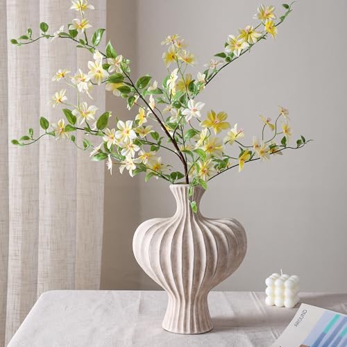 Ceramic Flower Vase Home Decor, 11 in Farmhouse Table Vases Rustic Vintage Living Room Kitchen Bedroom Decorations Pottery Decorative Vases for Flowers House Shelf Office Coffee Desk Dining, Rustic - color: 11 in - Rustic