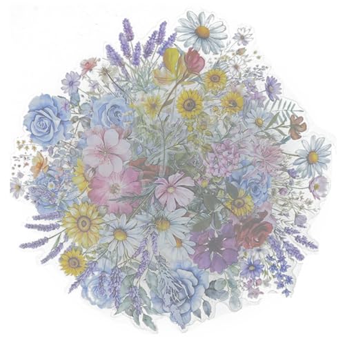 100 Pcs Natural Flower Stickers for Scrapbooking Junk Journal Notebook Planner Card Making Collage Envelope Water Bottle Phone Case Craft, Rose, Daisy, Lavender, Sunflower, Wildflower Stickers - color: Mix Flowers