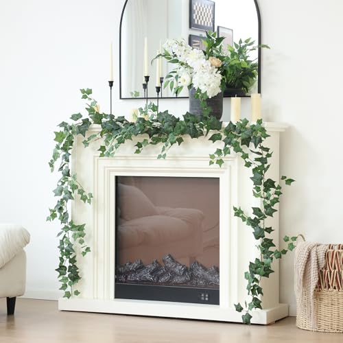 Mizii 2 Strands Artificial Vines Ivy Garland 79" Fake Vine with Silk Green Leaves Faux Hanging Plants Greenery Decoration for Outdoors Party Wedding Indoor Mantle Bedroom Home Decor (Ivy) - color: Ivy