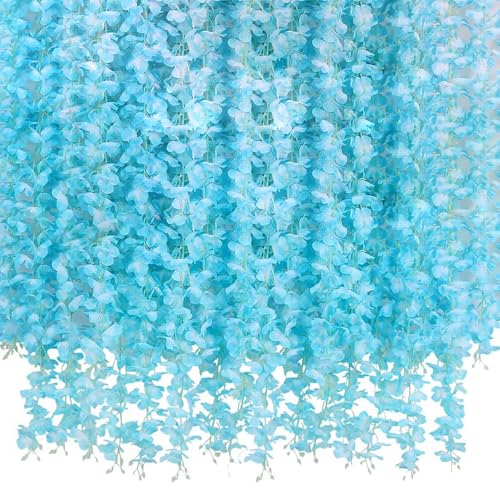 20 Vines of Wisteria Flower Garland, No Green Leaves Artificial Flower Strings, Fake Hanging Flowers, Silk Wisteria Garland, Flower Vine for Wedding, Garden Decoration (Blue - 20 Vines) - color: Blue - 20 Vines