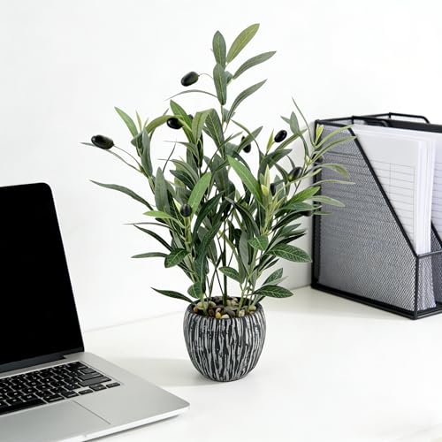 Olive Branches Artificial Plants Décor Indoor 17.72'' Tall Fake Olive Branch with Rustic Black Cement Planter for Vintage Room Bathroom Bedroom Kitchen Office Dese Coffee Table Décor - size: Olive 17.72inch