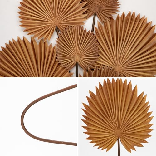 DILATATA Pu Foam Brown Artificial Palm Leaves Faux Palm Tropical Leaves Fake Palm Fronds for DIY Wedding Bouquets Fake Leaves for Centerpieces Arrangements Bridal Shower Palm Leaf for Home Decor-6Pcs - color: Brown