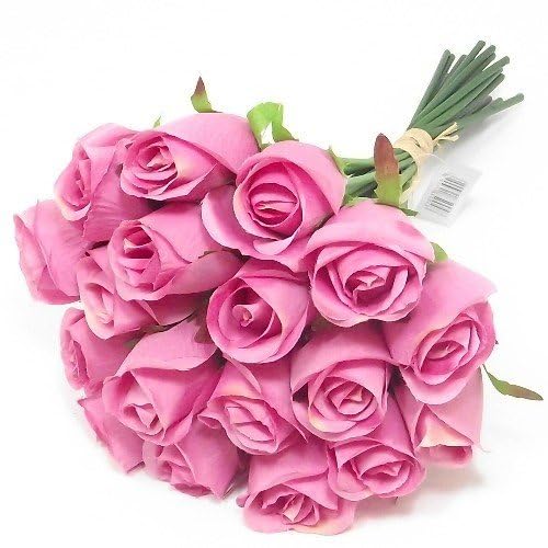 Pink Artificial Roses, Bunch of 18 Fake Pink Roses with Stems, (12") 30cm Silk Flowers Bouquet for Outdoor & Indoor Events Wedding Party Home Decoration & Gifts-DIY & Crafts - color: Pink