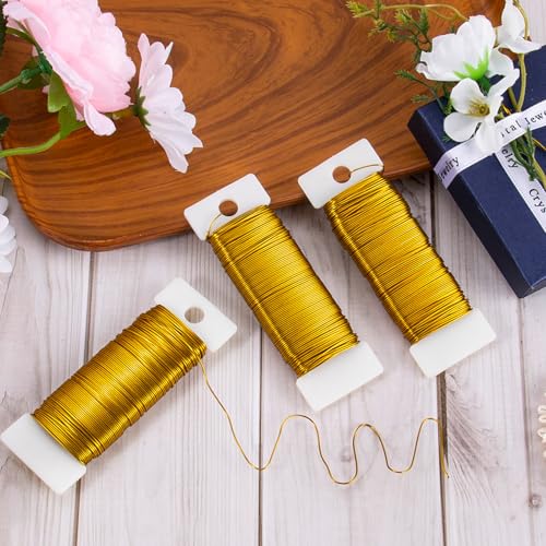 114 Yards 22 Gauge Metal Floral Flexible Paddle Wire for Christmas Wreath Tree, Floral Flower Arrangements(Golden) - color: Golden