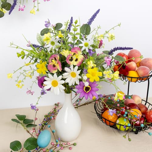 Artificial Spring Flowers 4 Pack Spring Flower Stems 17 Inch Floral Picks with Colorful Daisies Butterfly Orchids Lavender for Centerpieces Vases Floral Arrangements Summer Easter