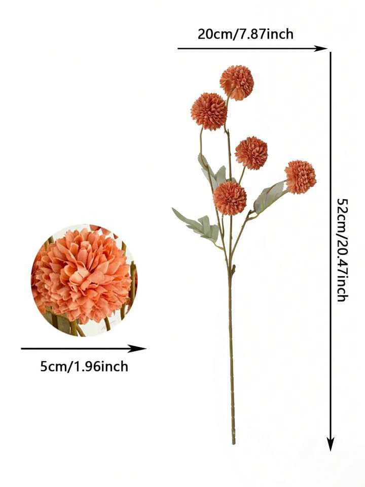 Laelfe Artificial Pompon Mum Burnt Orange, 5Pcs Fake Kiku Flowers Silk Small Mini Chrysanthemum Ball Faux Mum Decor for Vase Filler DIY Bouquet Centerpieces Arrangements Shower(Burnt Orange) - color: Burnt Orange