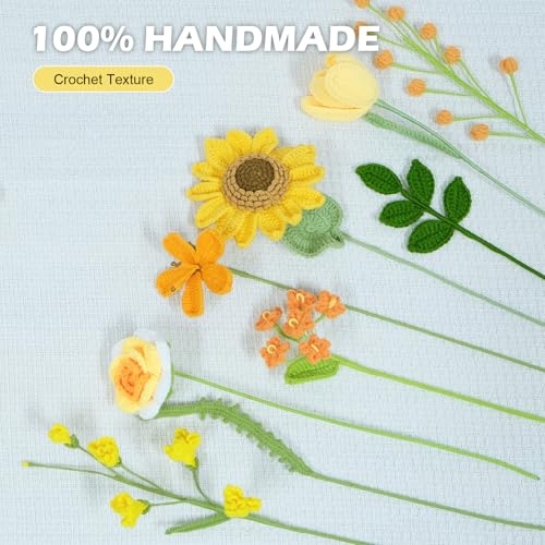 Crochet Flowers Bouquet, Luxurious Handmade Knitted Sunflower Bouquet, Artificial Flower Bouquet for Her, Wife,Lover,Girlfriend,Mother, Anniversary,Graduation,Birthday (with Gift Bag&Card) - color: Yellow, size: X-Large
